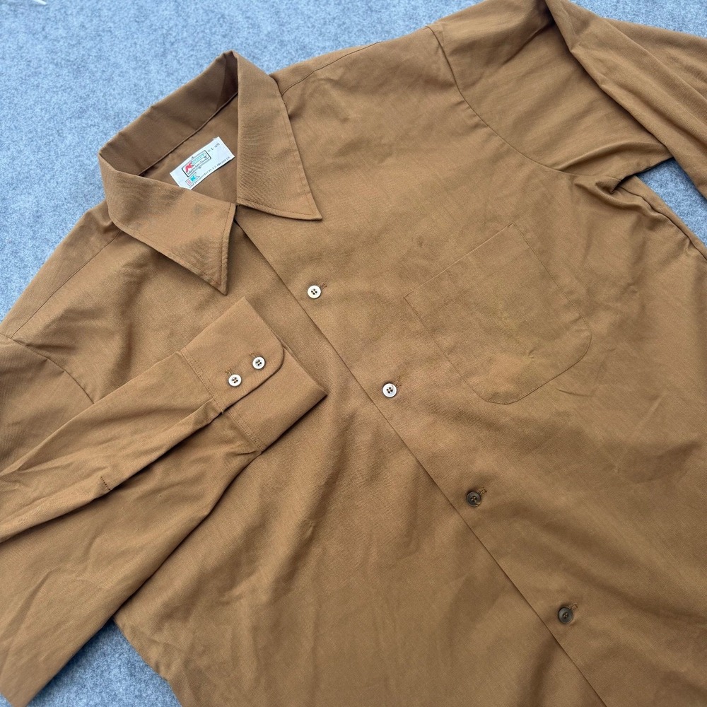 Vintage 70s Kmart Men's Brown Dress Shirt Long Sleeve 16-L-16.5 Point Collar